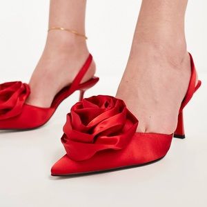 ASOS Rose Detail Slingback Red Heels